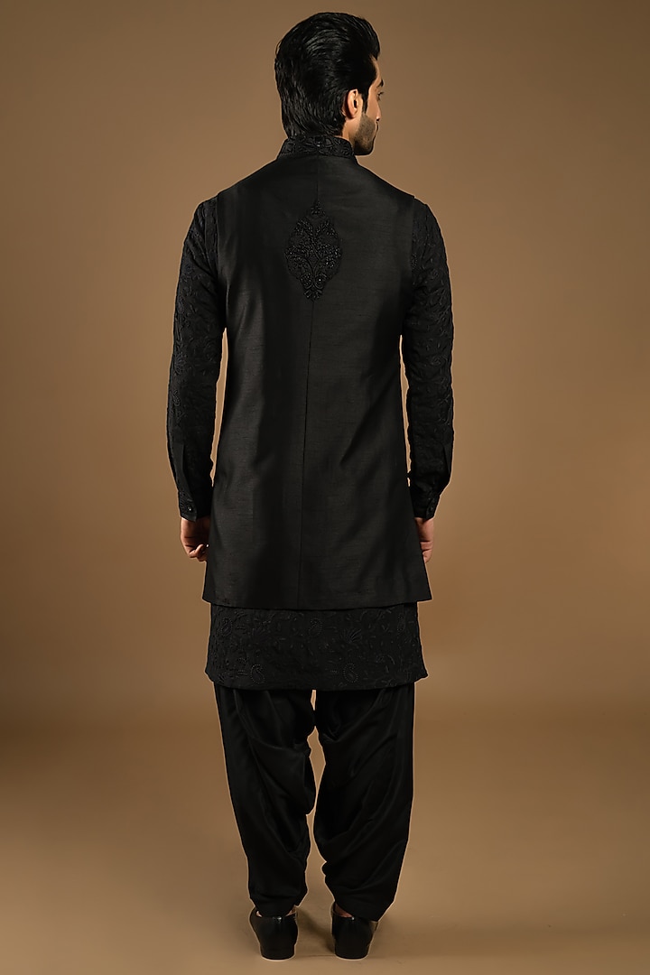 Galaxy Black Cotton Silk Indo-Western Set by Punit Arora at Pernia's Pop Up Shop