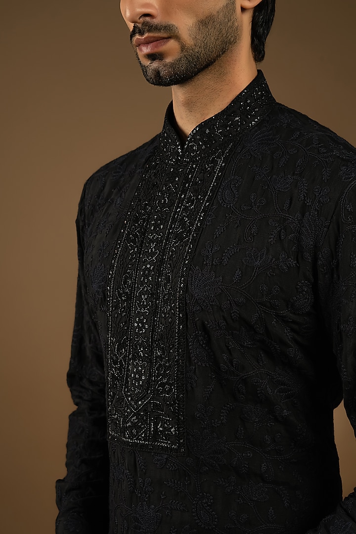 Galaxy Black Cotton Silk Indo-Western Set by Punit Arora at Pernia's Pop Up Shop