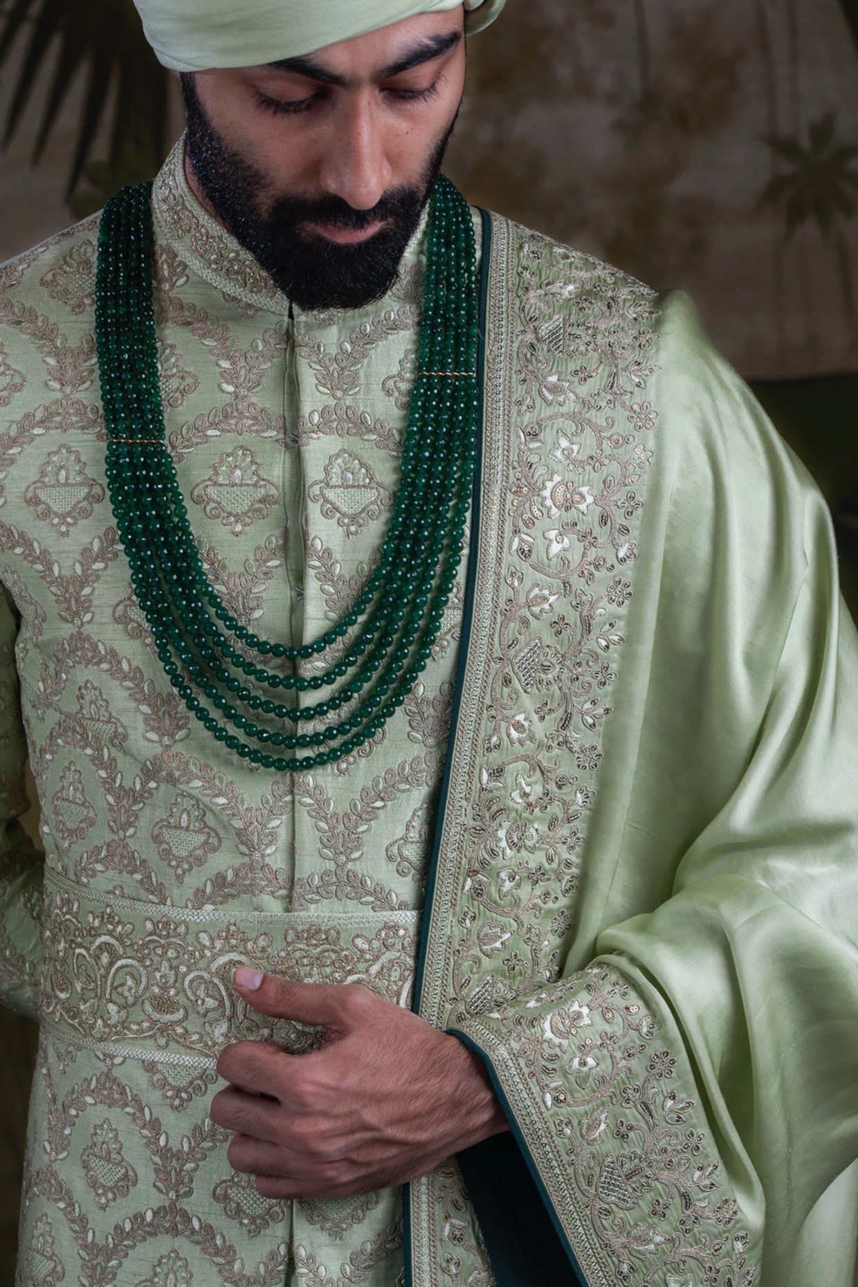 Light Pistachio Embroidered Sherwani 