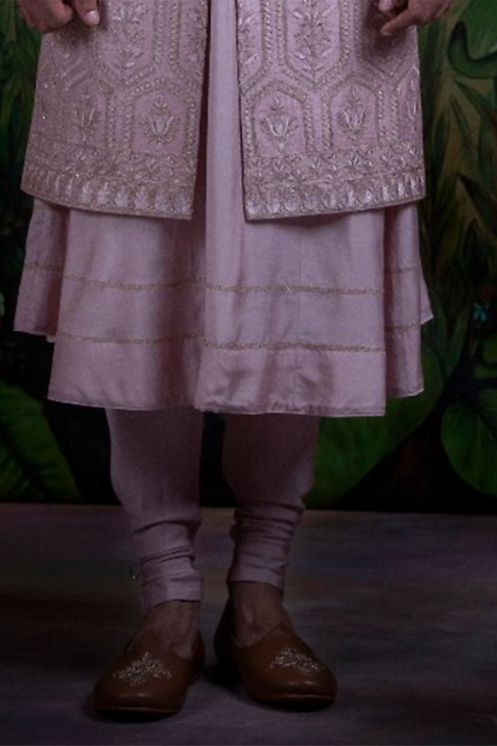 Onion Pink Silk Jacquard Groom Sherwani Set by Punit Arora at Pernia's Pop Up Shop