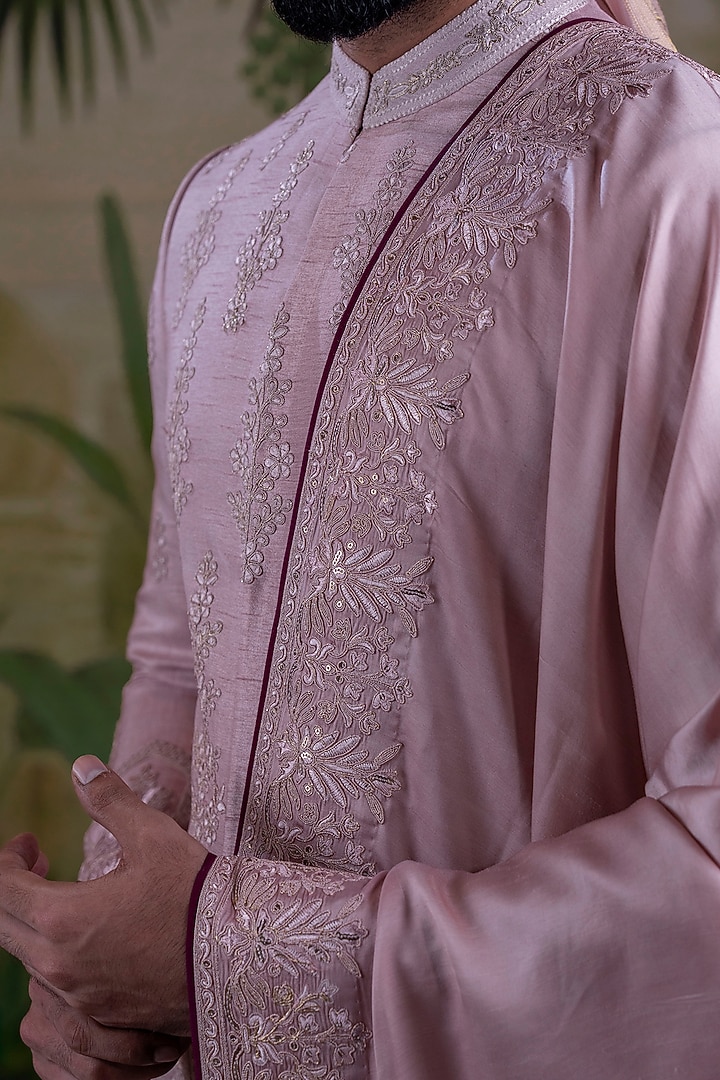 Onion Pink Silk Jacquard Groom Sherwani Set by Punit Arora at Pernia's Pop Up Shop