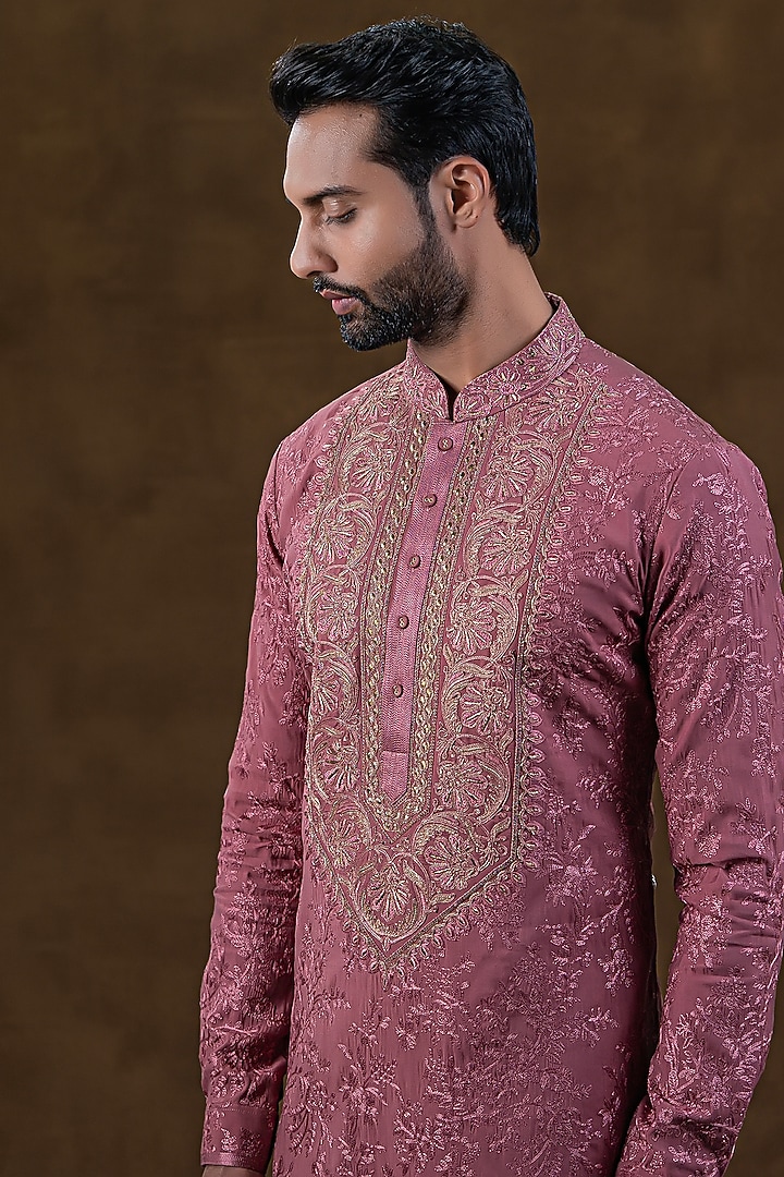 Dusty Pink Art Silk Zardosi Embroidered Kurta Set by Punit Arora at Pernia's Pop Up Shop
