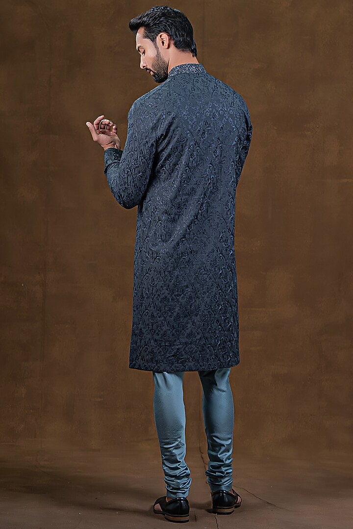 Dark Grey Art Silk Zardosi Embroidered Kurta Set by Punit Arora at Pernia's Pop Up Shop