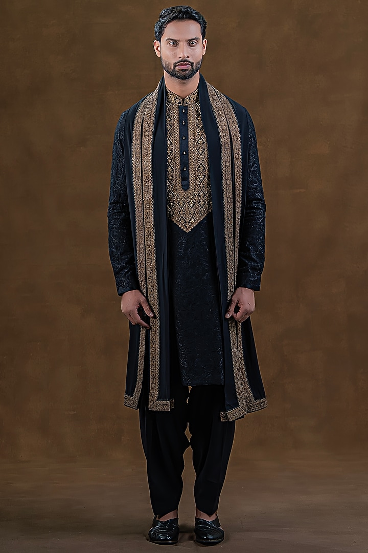 Jade Black Art Silk Zardosi Embroidered Kurta Set by Punit Arora at Pernia's Pop Up Shop