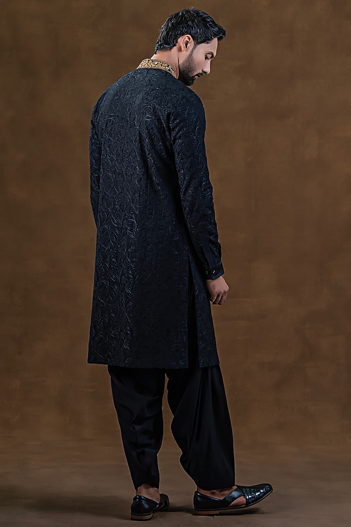 Jade Black Art Silk Zardosi Embroidered Kurta Set by Punit Arora at Pernia's Pop Up Shop