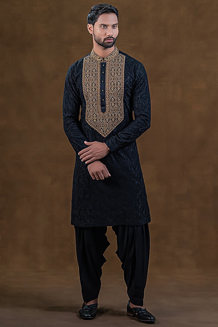 Jade Black Art Silk Zardosi Embroidered Kurta Set by Punit Arora at Pernia's Pop Up Shop