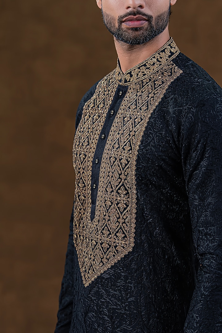 Jade Black Art Silk Zardosi Embroidered Kurta Set by Punit Arora at Pernia's Pop Up Shop