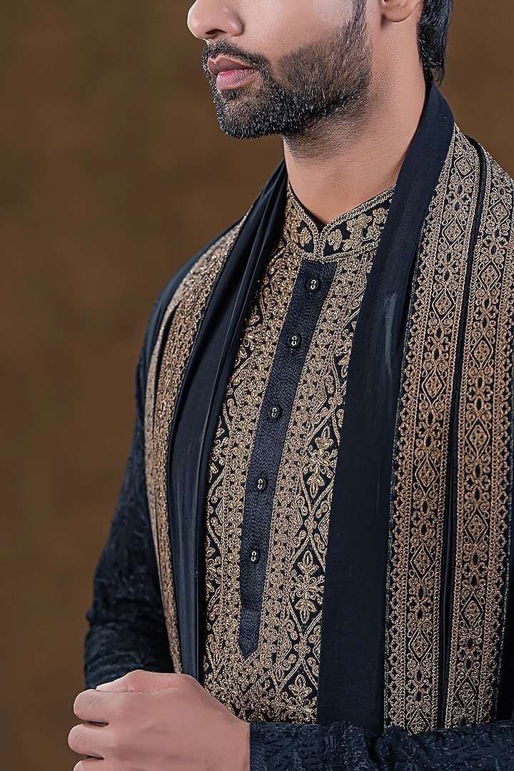 Jade Black Art Silk Zardosi Embroidered Kurta Set by Punit Arora at Pernia's Pop Up Shop