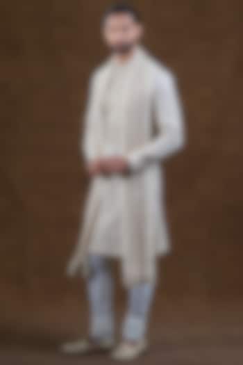 Ivory Art Silk Zardosi Embroidered Kurta Set by Punit Arora at Pernia's Pop Up Shop