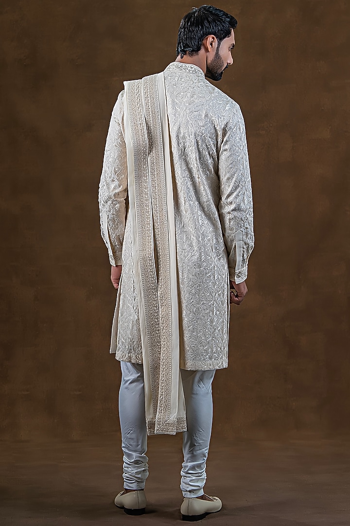 Ivory Art Silk Zardosi Embroidered Kurta Set by Punit Arora at Pernia's Pop Up Shop