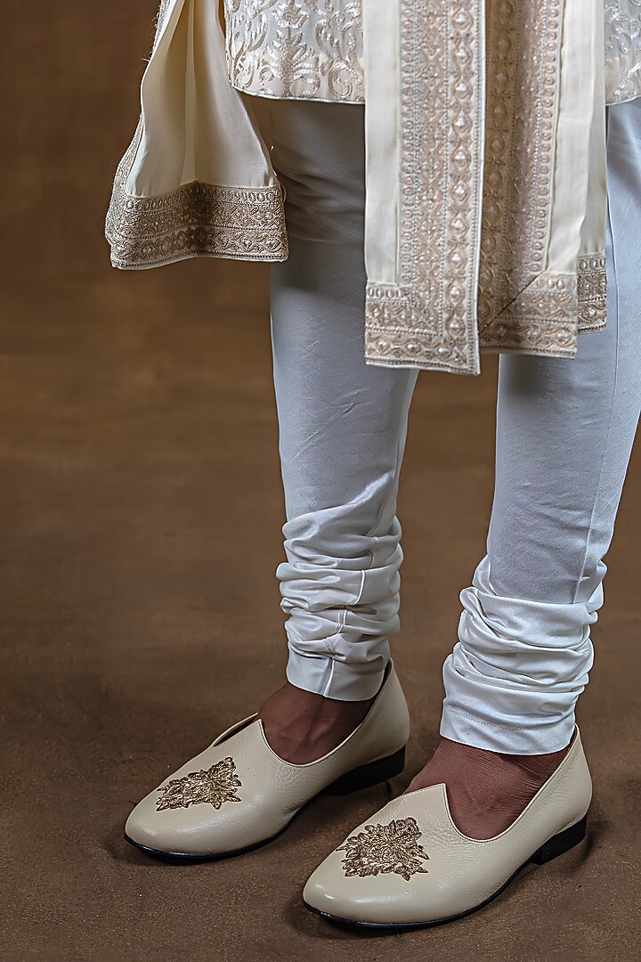 Ivory Art Silk Zardosi Embroidered Kurta Set by Punit Arora at Pernia's Pop Up Shop