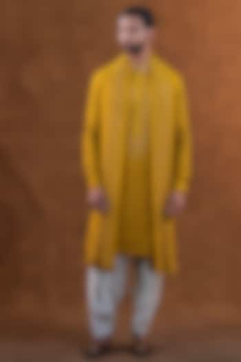 Marigold Yellow Art Silk Zardosi Embroidered Kurta Set by Punit Arora at Pernia's Pop Up Shop