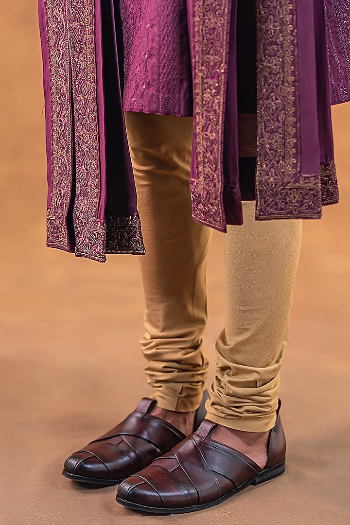 Wine Art Silk Zardosi Embroidered Kurta Set by Punit Arora at Pernia's Pop Up Shop