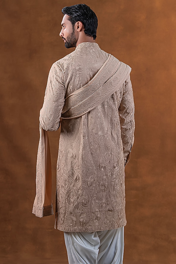 Rose Gold Art Silk Zardosi Embroidered Kurta Set by Punit Arora at Pernia's Pop Up Shop