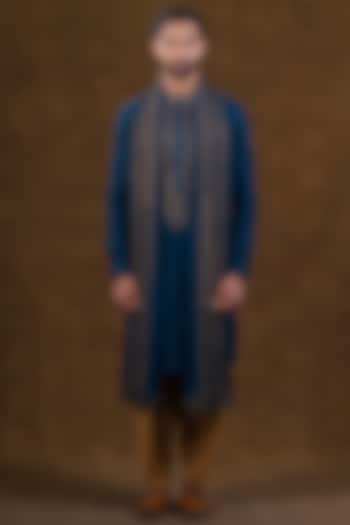 Blue Art Silk Zardosi Embroidered Kurta Set by Punit Arora at Pernia's Pop Up Shop