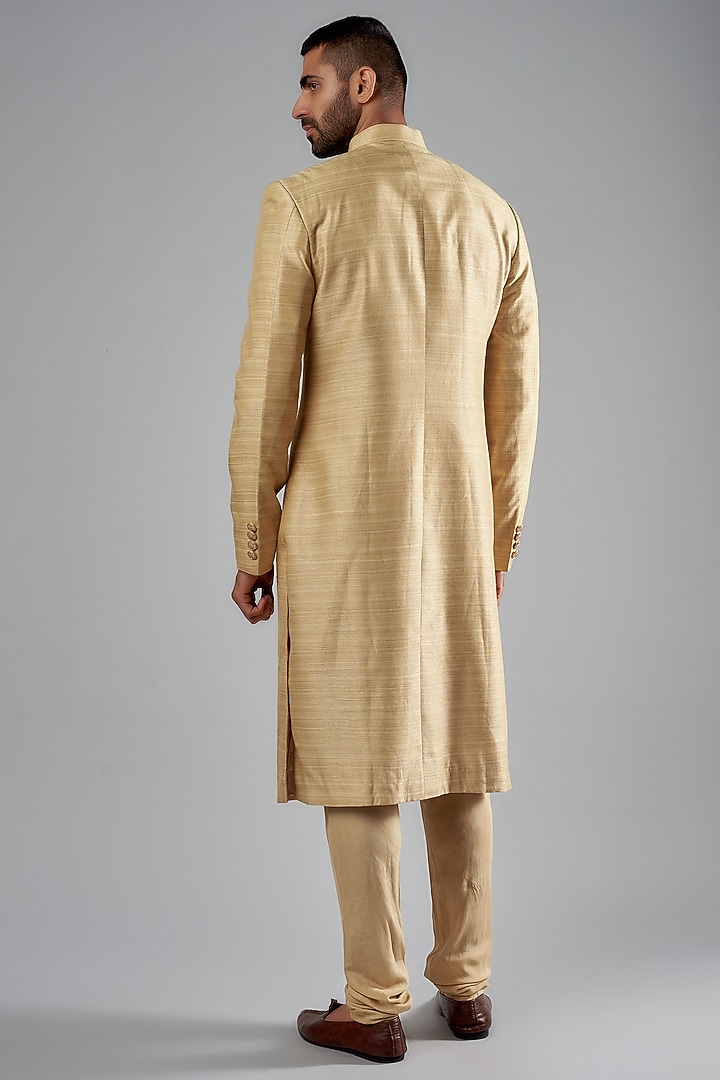 Dark Gold Matka Silk Embroidered Wedding Sherwani Set by Punit Arora at Pernia's Pop Up Shop