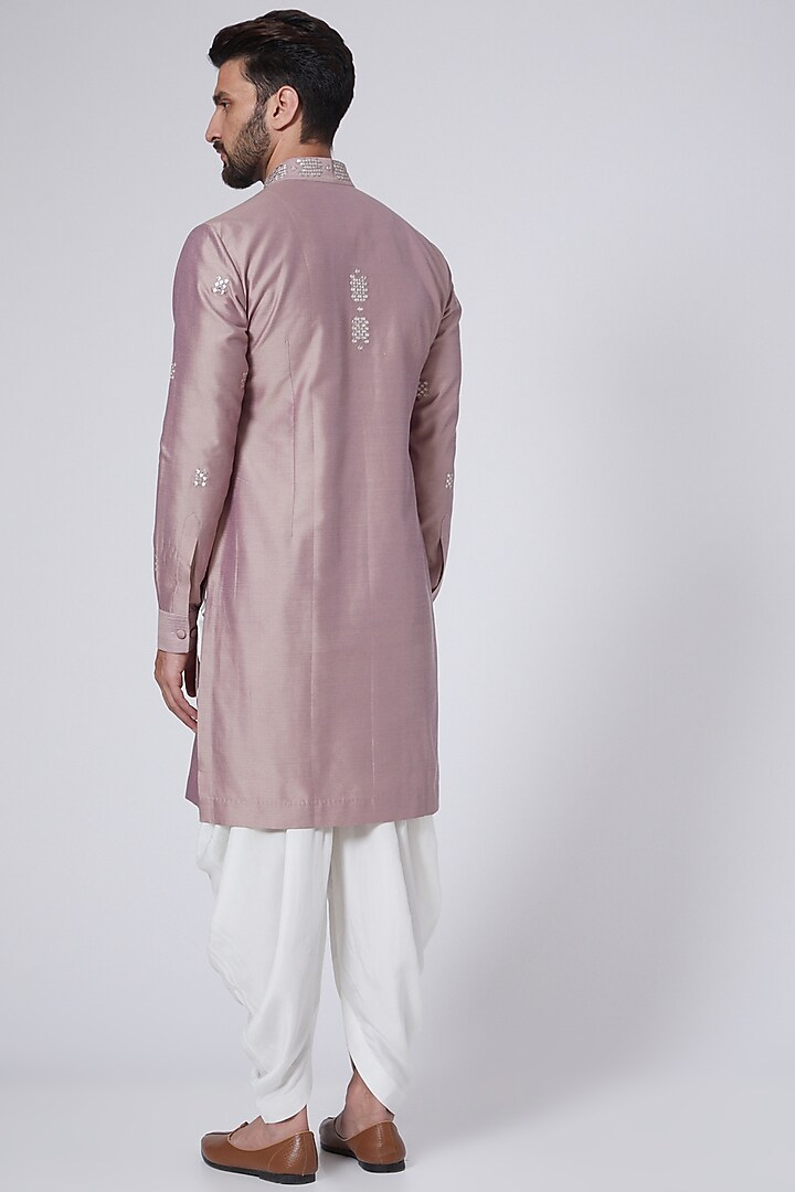 Lilac Cotton Silk Mirror Embroidered Kurta Set by Punit Arora at Pernia's Pop Up Shop