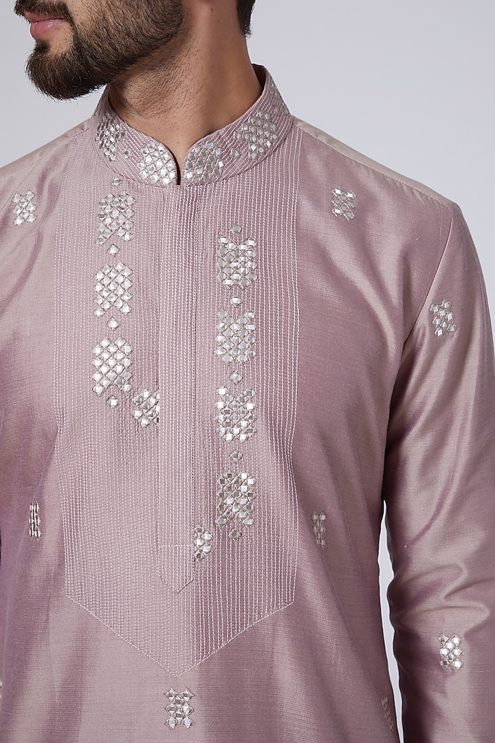 Lilac Cotton Silk Mirror Embroidered Kurta Set by Punit Arora at Pernia's Pop Up Shop