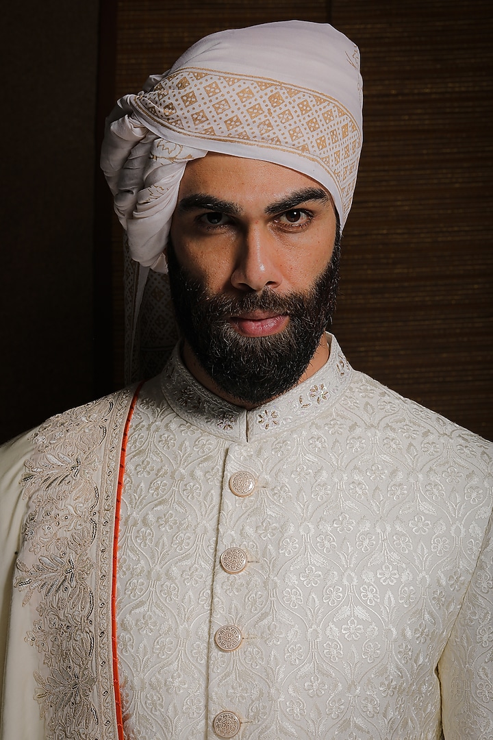 Ivory Silk Groom Sherwani Set by Punit Arora at Pernia's Pop Up Shop