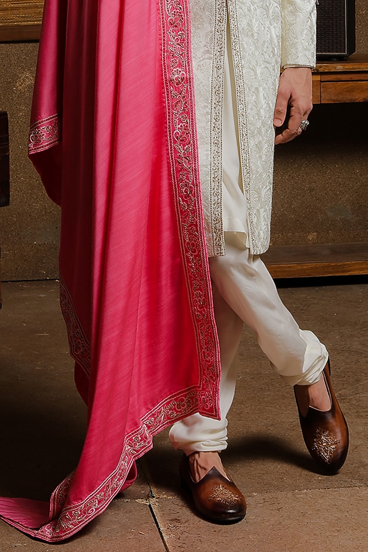 Cream Silk Groom Sherwani Set by Punit Arora at Pernia's Pop Up Shop