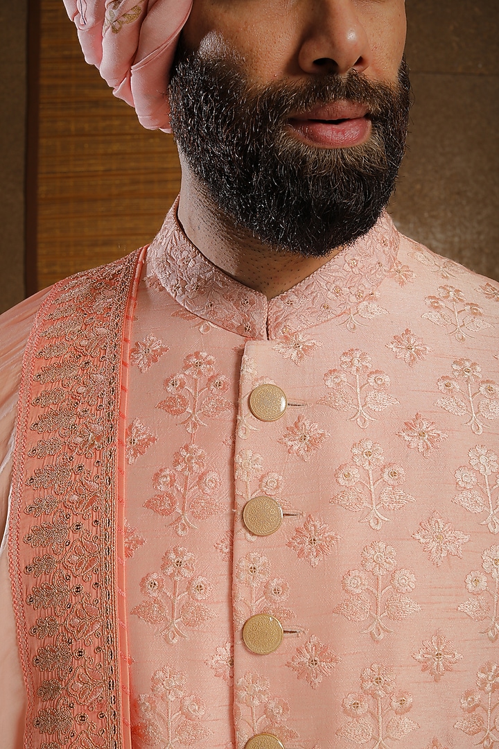 Light Peach Silk Groom Sherwani Set by Punit Arora at Pernia's Pop Up Shop