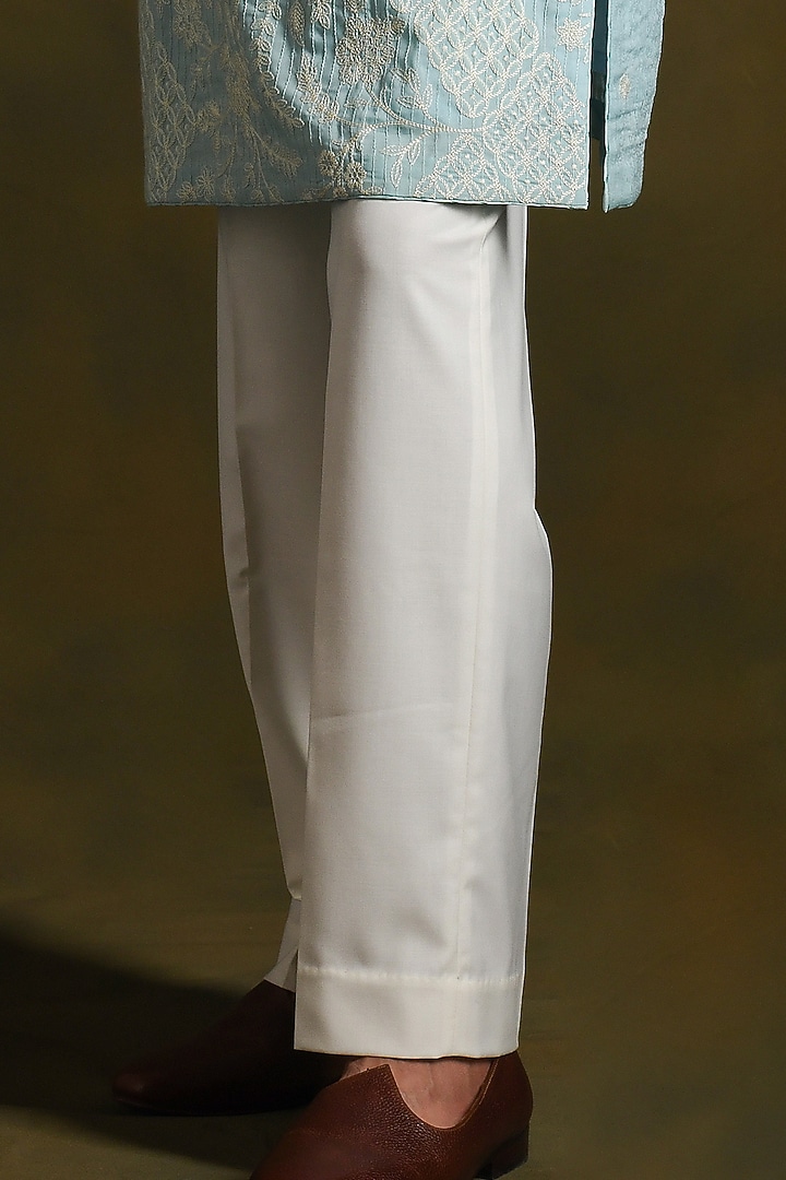 Sky Blue Modal Cotton & Silk Embroidered Kurta Set by Punit Arora at Pernia's Pop Up Shop