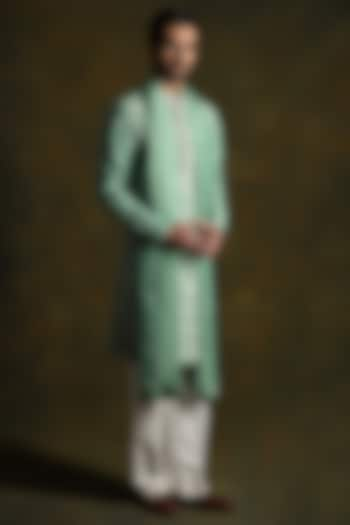 Pistachio Green Modal Cotton & Silk Embroidered Kurta Set by Punit Arora