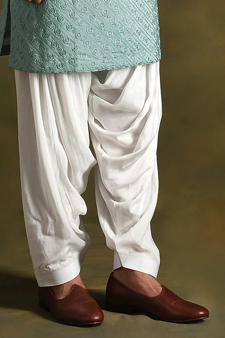 Topaz Green Modal Cotton & Silk Embroidered Kurta Set by Punit Arora at Pernia's Pop Up Shop