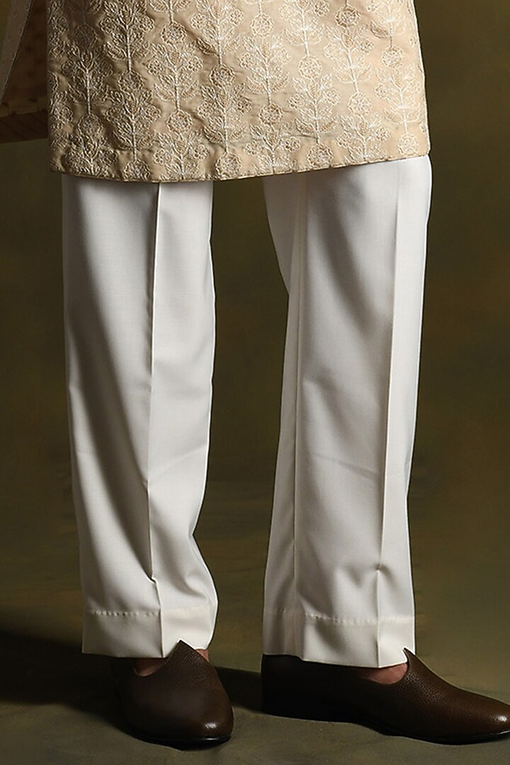 Oyster Fawn Modal Cotton & Silk Blend Embellished Kurta Set by Punit Arora at Pernia's Pop Up Shop
