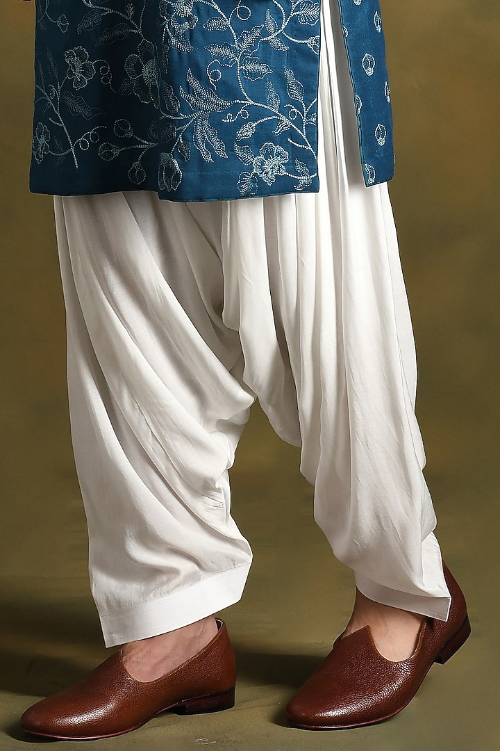 Prussian Blue Modal Cotton & Silk Embroidered Kurta Set by Punit Arora at Pernia's Pop Up Shop