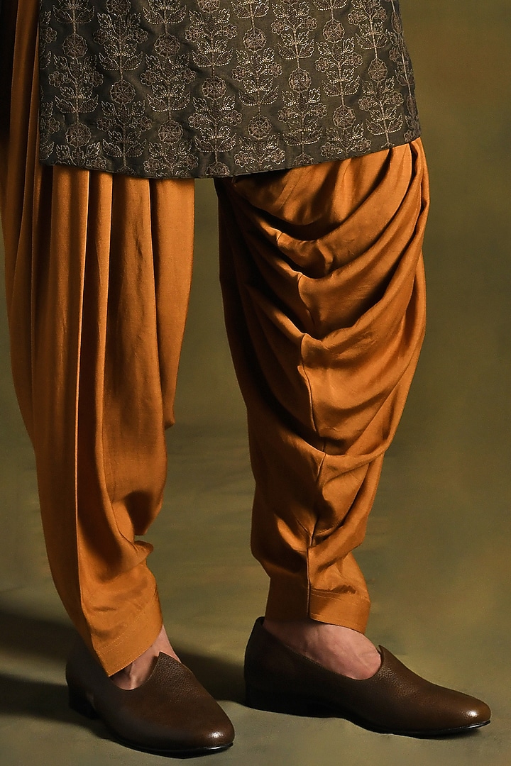 Fern Green & Rust Modal Cotton & Silk Embroidered Kurta Set by Punit Arora at Pernia's Pop Up Shop