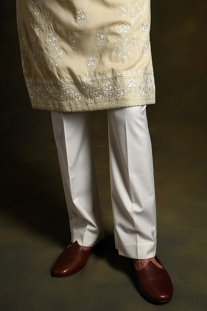 Beige Modal Cotton & Silk Embroidered Kurta Set by Punit Arora at Pernia's Pop Up Shop