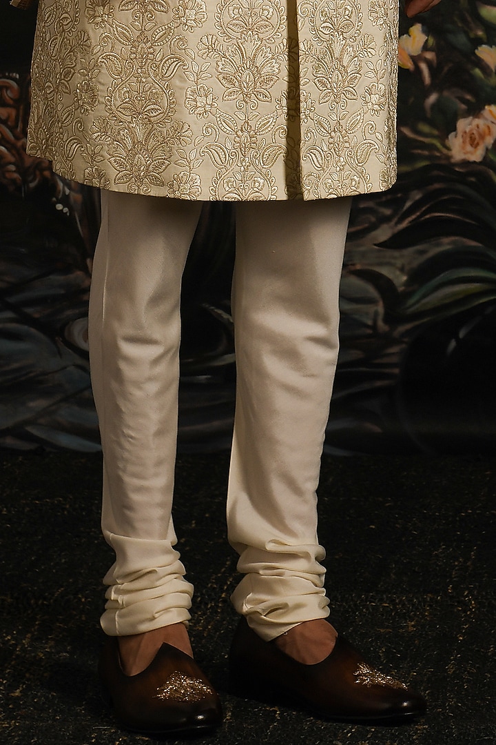 Natural Cream Silk Embroidered Groom Sherwani Set by Punit Arora at Pernia's Pop Up Shop