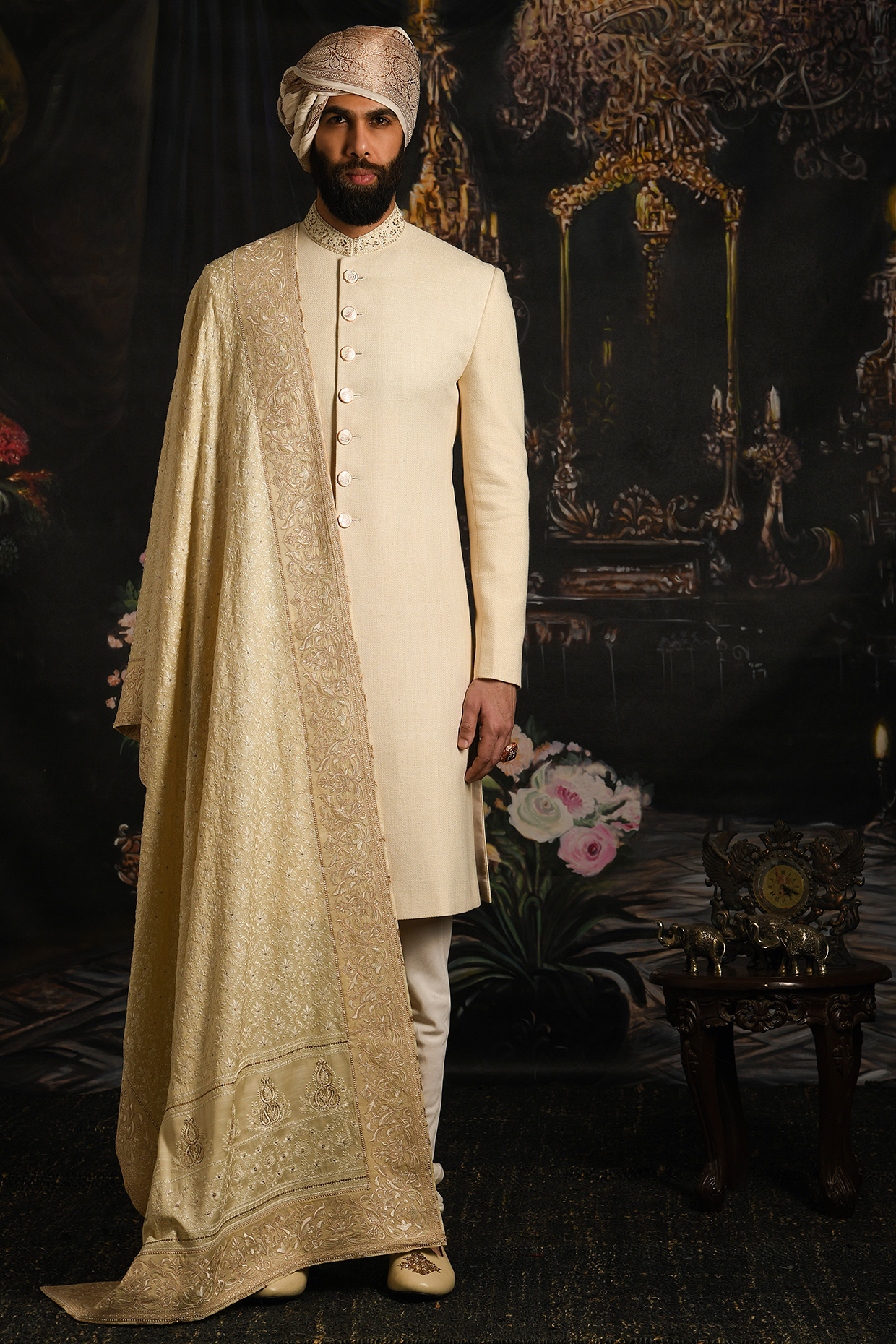 Casablanca Ivory Silk Sherwani Set by Punit Arora