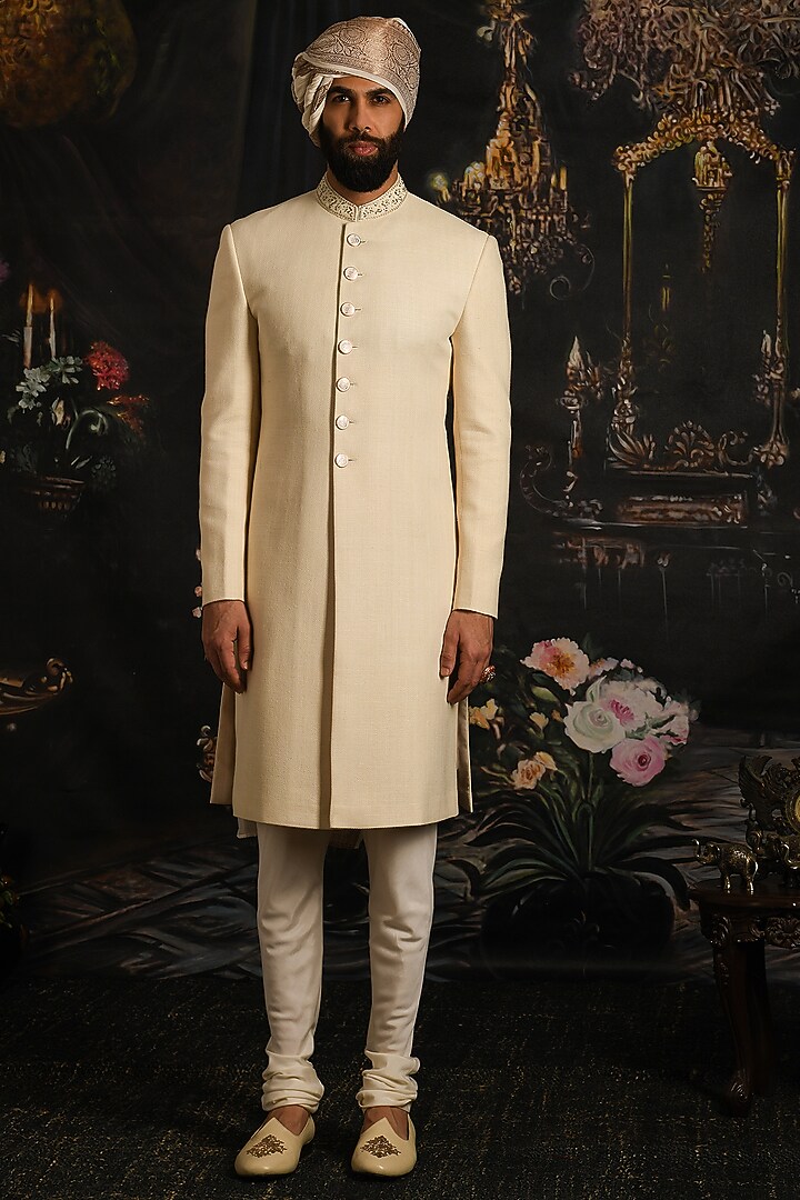 Casablanca Ivory Silk Groom Sherwani Set by Punit Arora at Pernia's Pop Up Shop