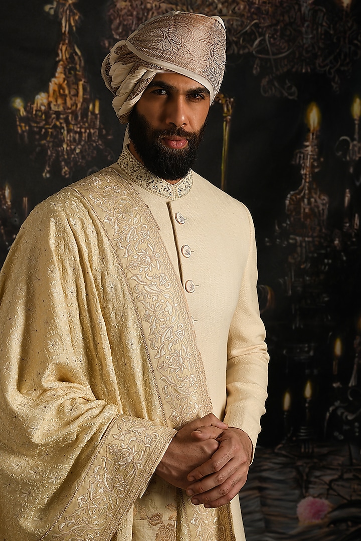 Casablanca Ivory Silk Groom Sherwani Set by Punit Arora at Pernia's Pop Up Shop