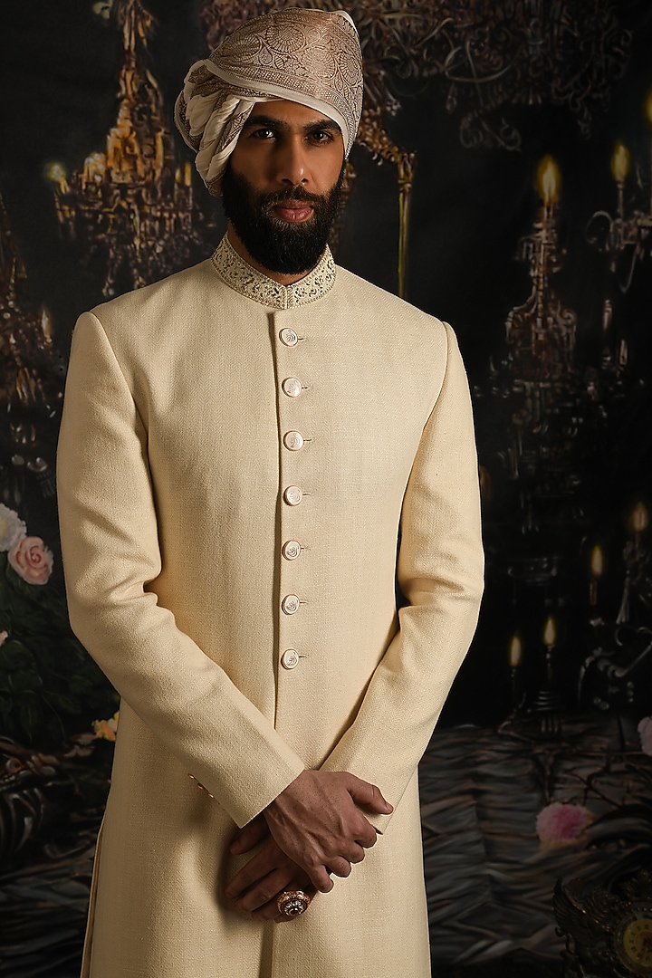 Casablanca Ivory Silk Groom Sherwani Set by Punit Arora at Pernia's Pop Up Shop