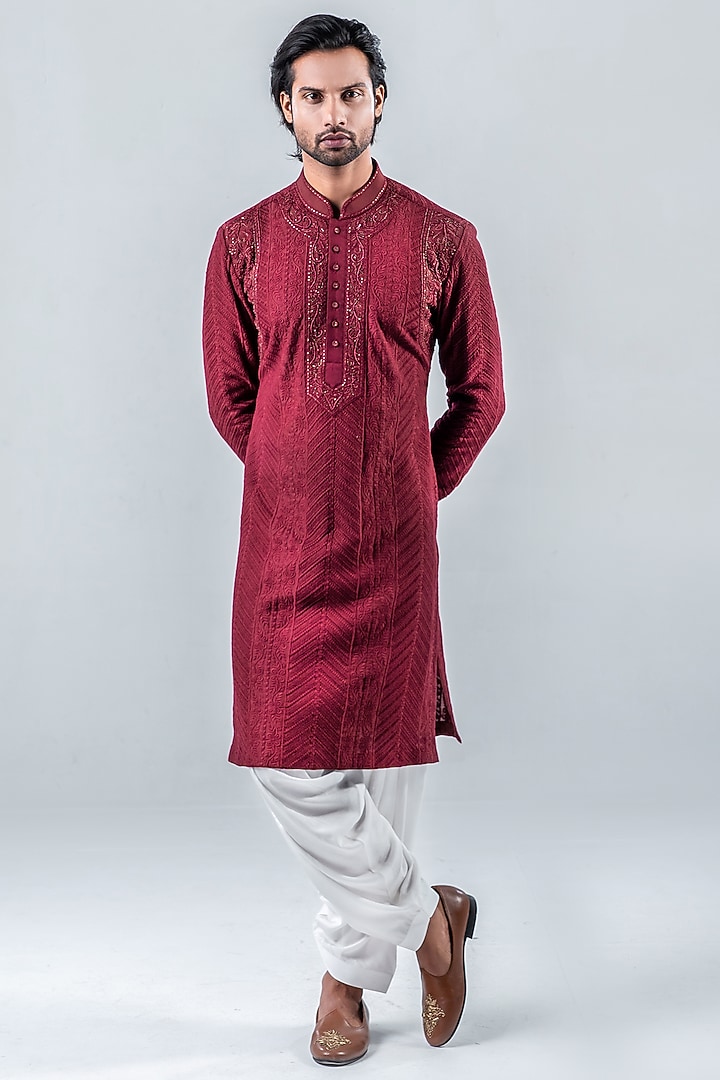 Royal Maroon Modal Kurta Set by Punit Arora at Pernia's Pop Up Shop