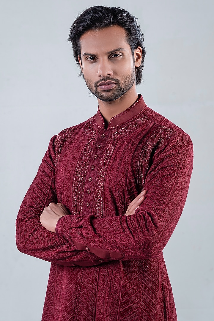 Royal Maroon Modal Kurta Set by Punit Arora at Pernia's Pop Up Shop