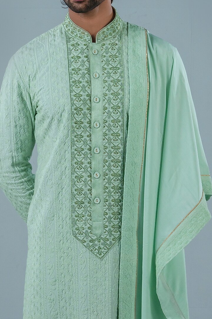 Mint Green Modal Kurta Set by Punit Arora at Pernia's Pop Up Shop