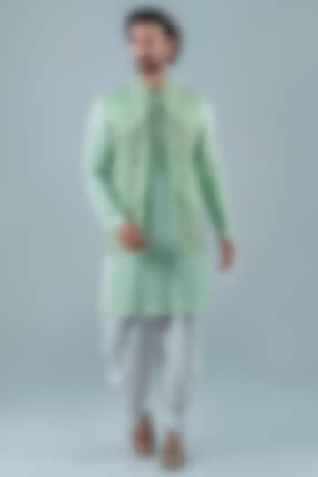 Mint Green Matka Silk Jacket Set by Punit Arora