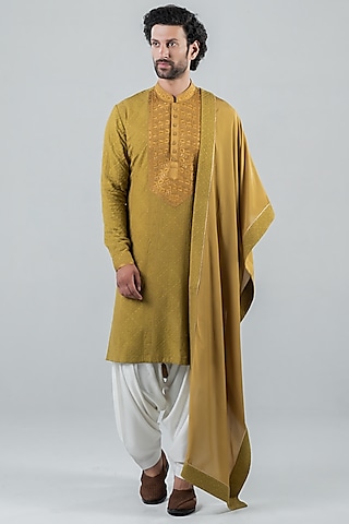 Olive Green Modal Kurta Set by Punit Arora