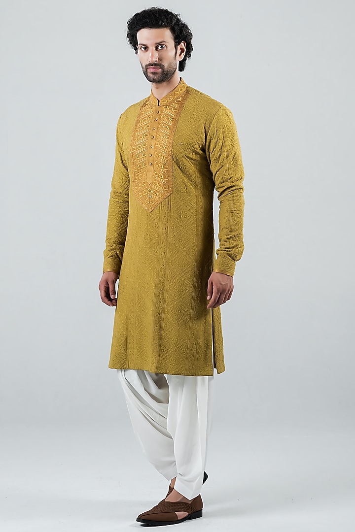 Olive Green Modal Kurta Set by Punit Arora at Pernia's Pop Up Shop