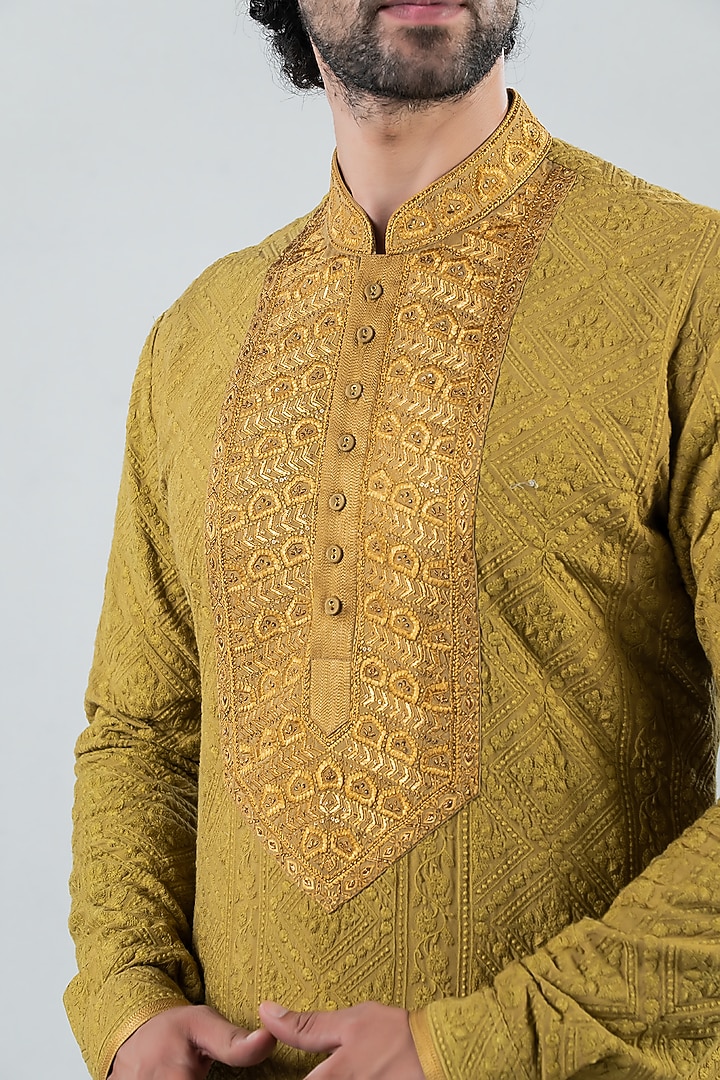 Olive Green Modal Kurta Set by Punit Arora at Pernia's Pop Up Shop