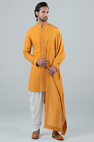 Mustard Modal Kurta Set by Punit Arora
