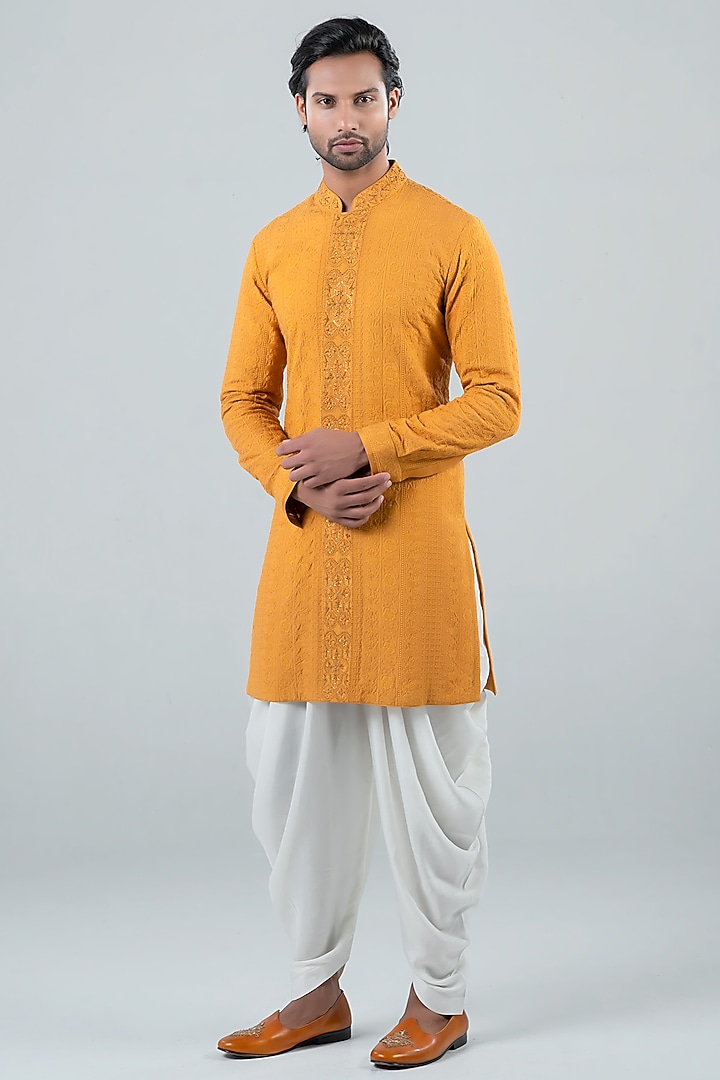 Mustard Modal Kurta Set by Punit Arora at Pernia's Pop Up Shop