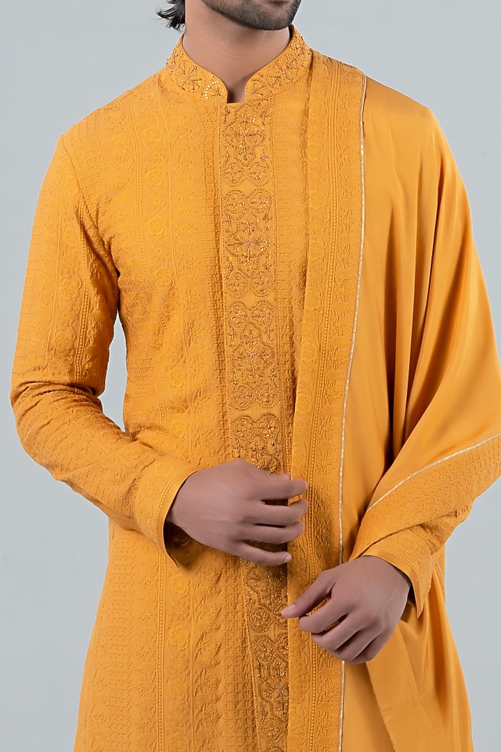 Mustard Modal Kurta Set by Punit Arora at Pernia's Pop Up Shop