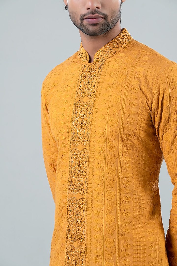 Mustard Modal Kurta Set by Punit Arora at Pernia's Pop Up Shop
