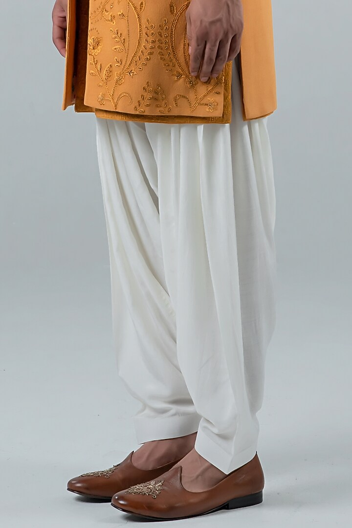 Mustard Matka Silk Wedding Indowestern Jacket Set by Punit Arora at Pernia's Pop Up Shop
