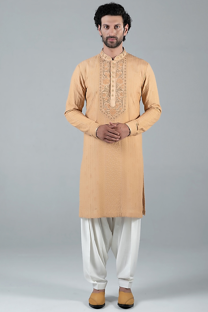 Fawn Matka Silk Kurta Set by Punit Arora at Pernia's Pop Up Shop